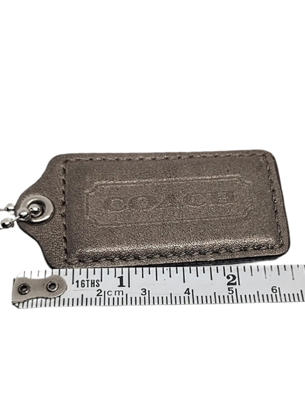 🤎 2.5" Y2K Coach Metallic Bronze Leather Hang Tag Bag Fob Charm Keychain Rare - Picture 5 of 5